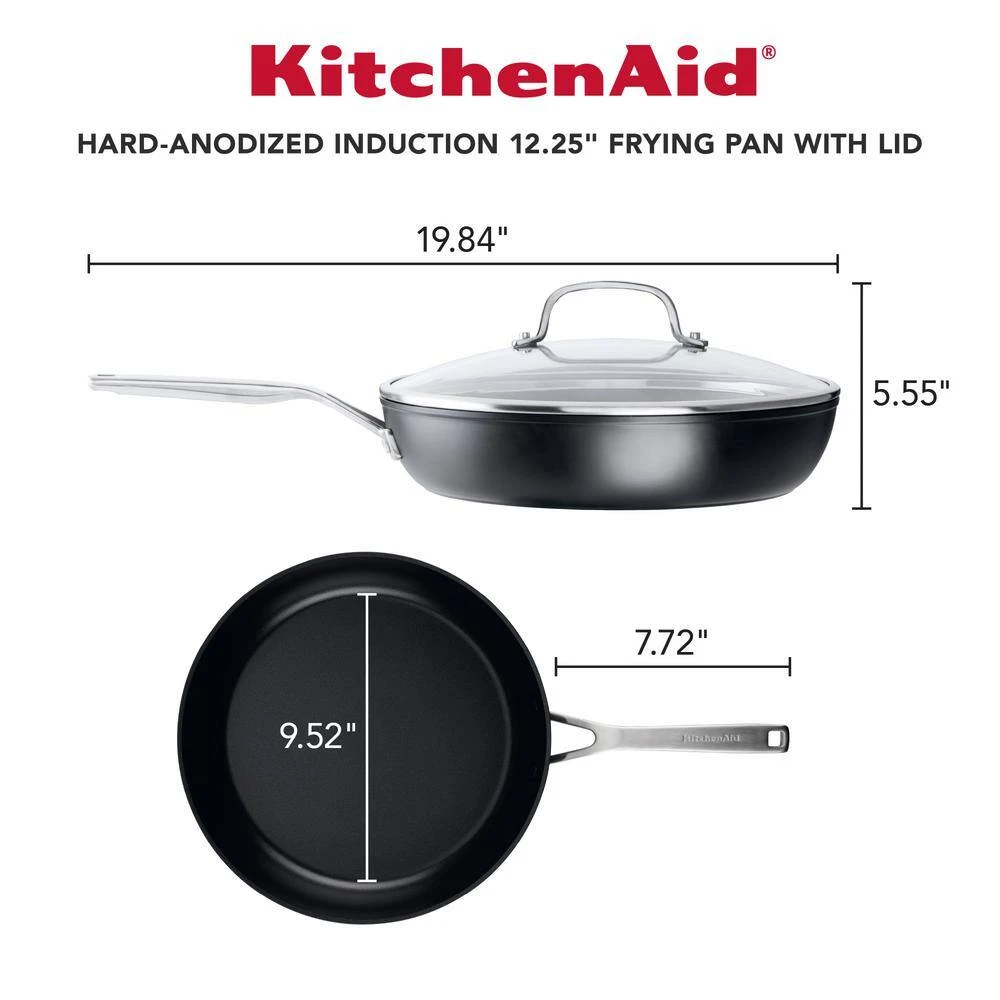 12.25 in. Hard-Anodized Induction Aluminum Nonstick Frying Pan with Lid Black Matte by KitchenAid - Image 4