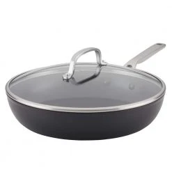 12.25 in. Hard-Anodized Induction Aluminum Nonstick Frying Pan with Lid Black Matte by KitchenAid