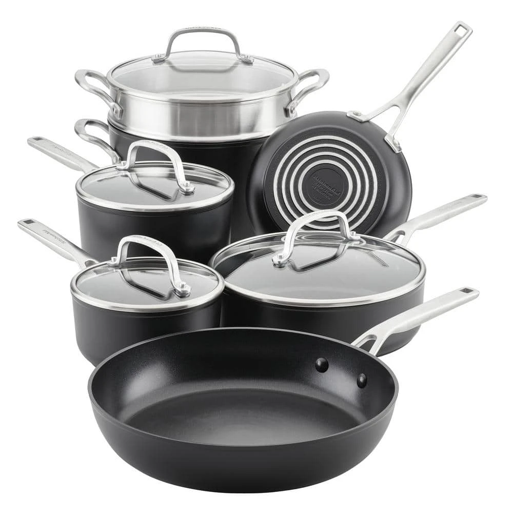 11-Piece Hard Anodized Aluminum Nonstick Cookware Set Black by KitchenAid