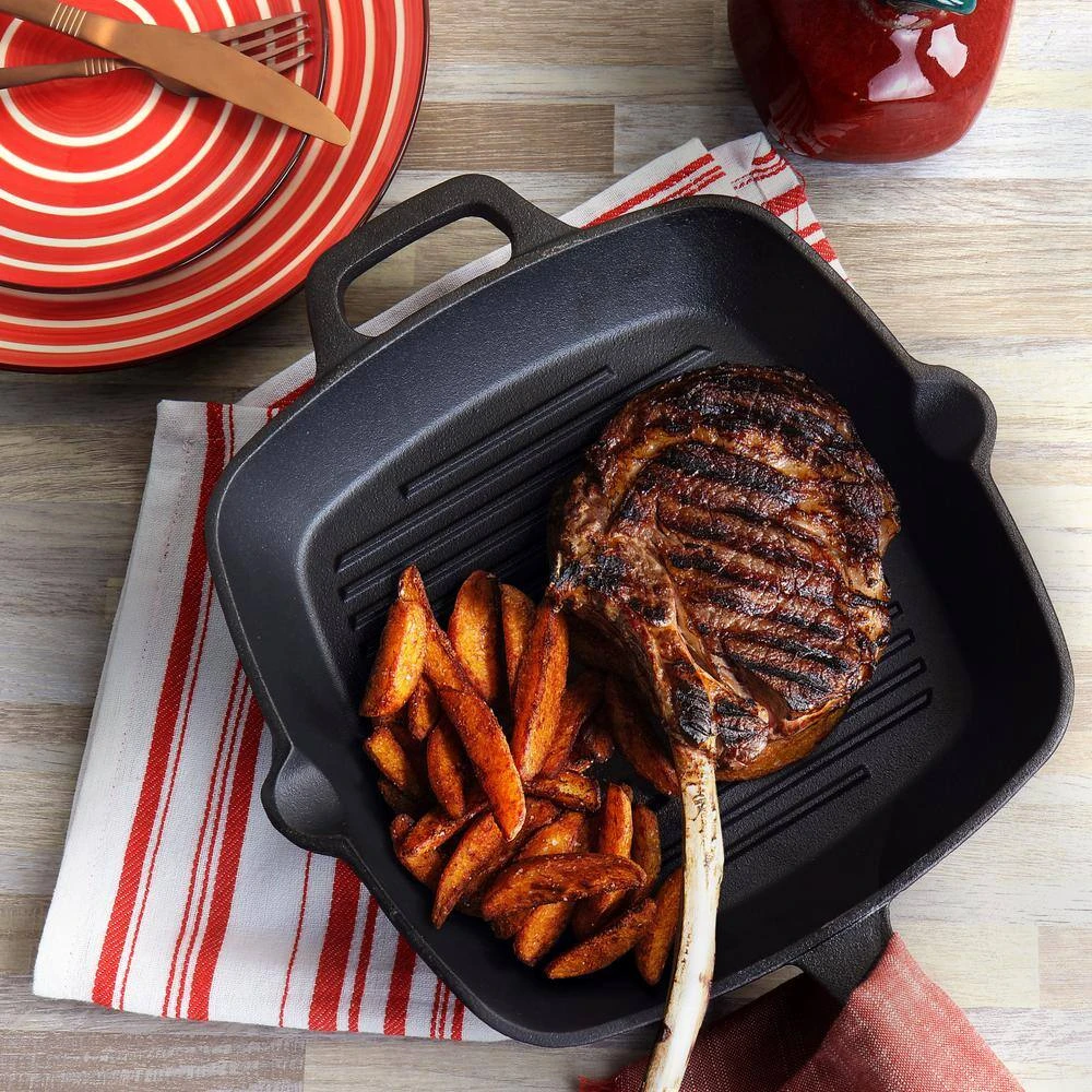 Castaway 10 in. Square Cast Iron Grill Pan with Pouring Spouts by Oster - Image 8