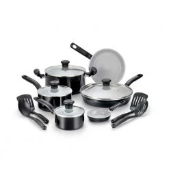 Initiatives 14-Piece Aluminum Ceramic Nonstick Cookware Set in Black by T-fal