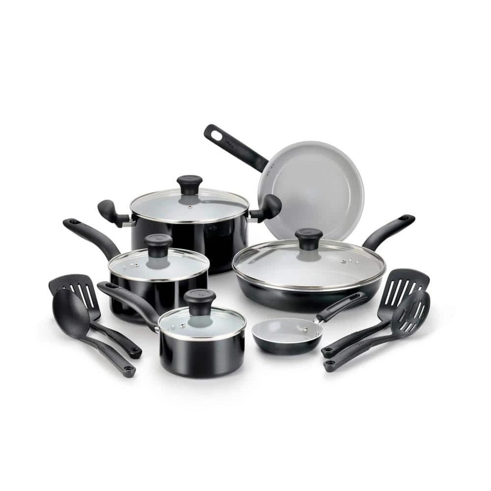 Initiatives 14-Piece Aluminum Ceramic Nonstick Cookware Set in Black by T-fal