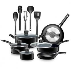 15-Piece Pots and Pans Aluminum Non Stick Chef Kitchenware Cookware Set, Black by SereneLife