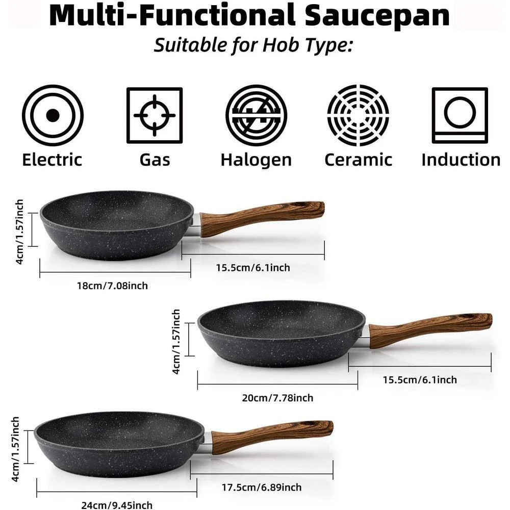 3-Piece Aluminum Non-Stick Induction Frying Pan Set by Unbranded - Image 6