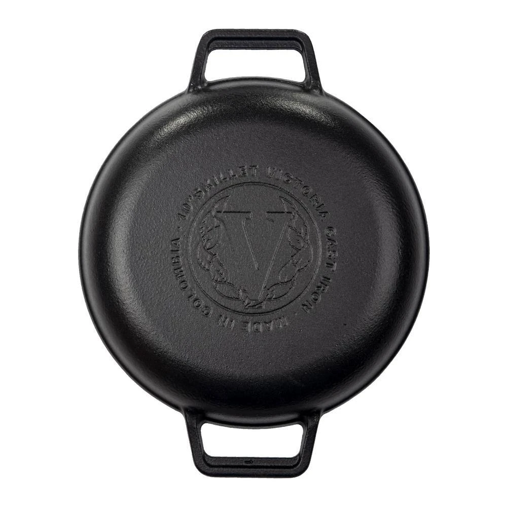 12 in. Seasoned Black Cast Iron Grill Skillet with Double Loop Handles by Victoria - Image 3