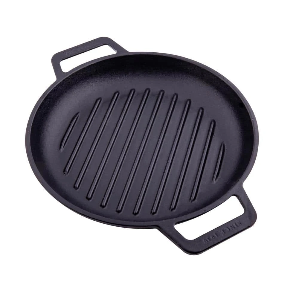 12 in. Seasoned Black Cast Iron Grill Skillet with Double Loop Handles by Victoria