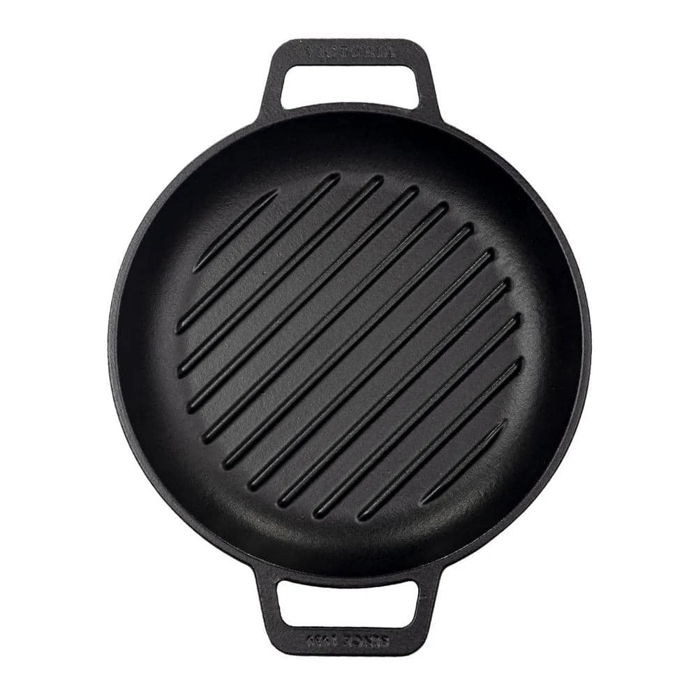 12 in. Seasoned Black Cast Iron Grill Skillet with Double Loop Handles by Victoria - Image 2