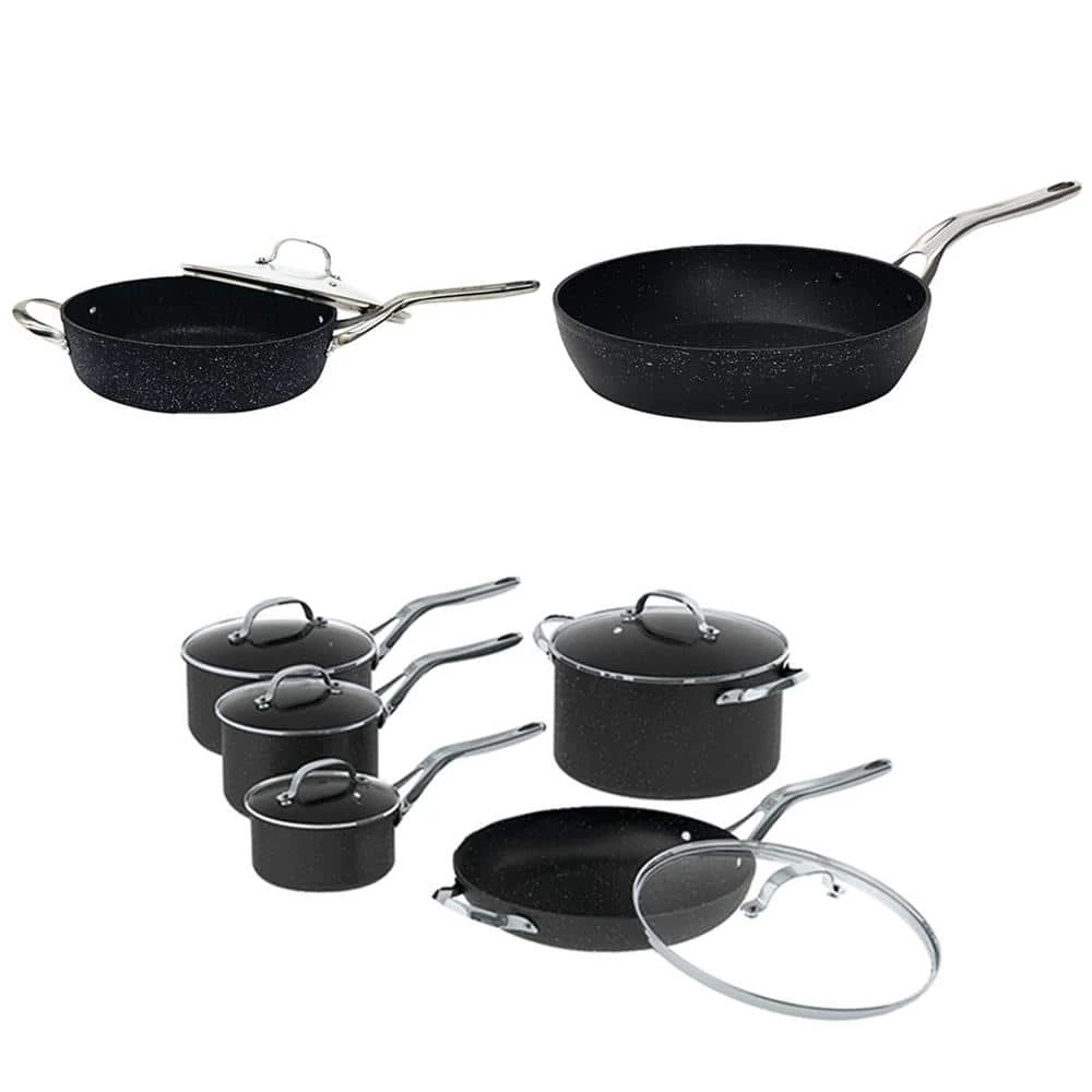 The Rock 13-Piece Aluminum Nonstick Cookware Set in Black Speckle by Starfrit