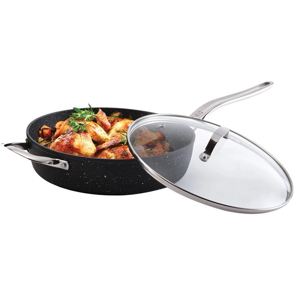 The Rock 11 in. Aluminum Nonstick Frying Pan in Black Speckle with Glass Lid by Starfrit - Image 10