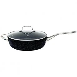 The Rock 11 in. Aluminum Nonstick Frying Pan in Black Speckle with Glass Lid by Starfrit
