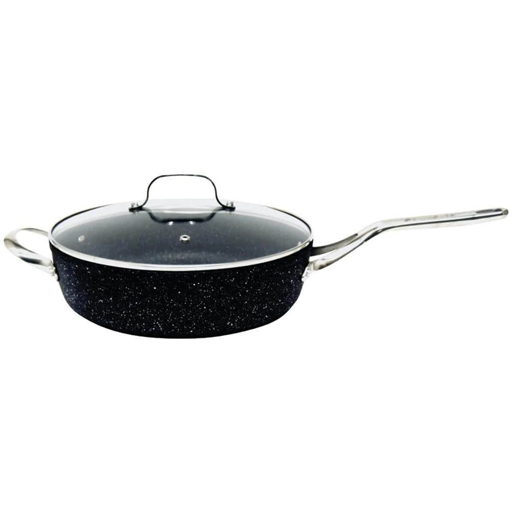 The Rock 11 in. Aluminum Nonstick Frying Pan in Black Speckle with Glass Lid by Starfrit