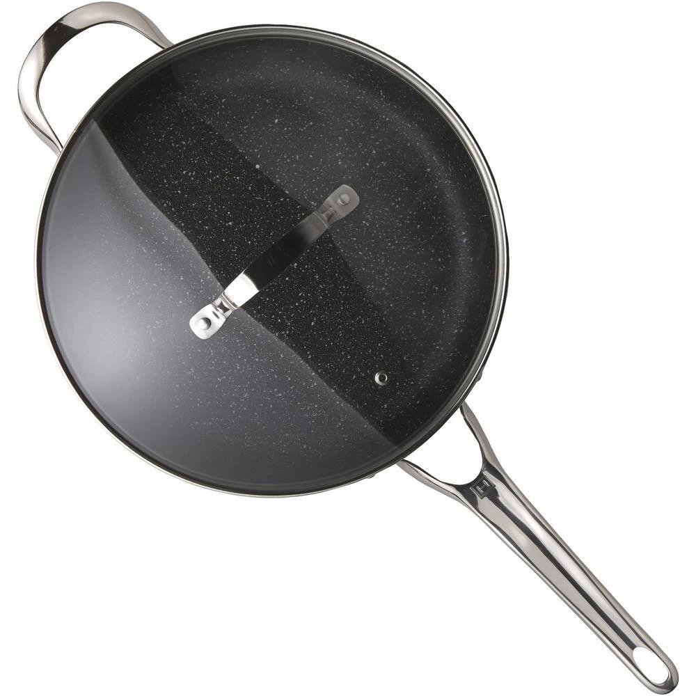 The Rock 11 in. Aluminum Nonstick Frying Pan in Black Speckle with Glass Lid by Starfrit - Image 3