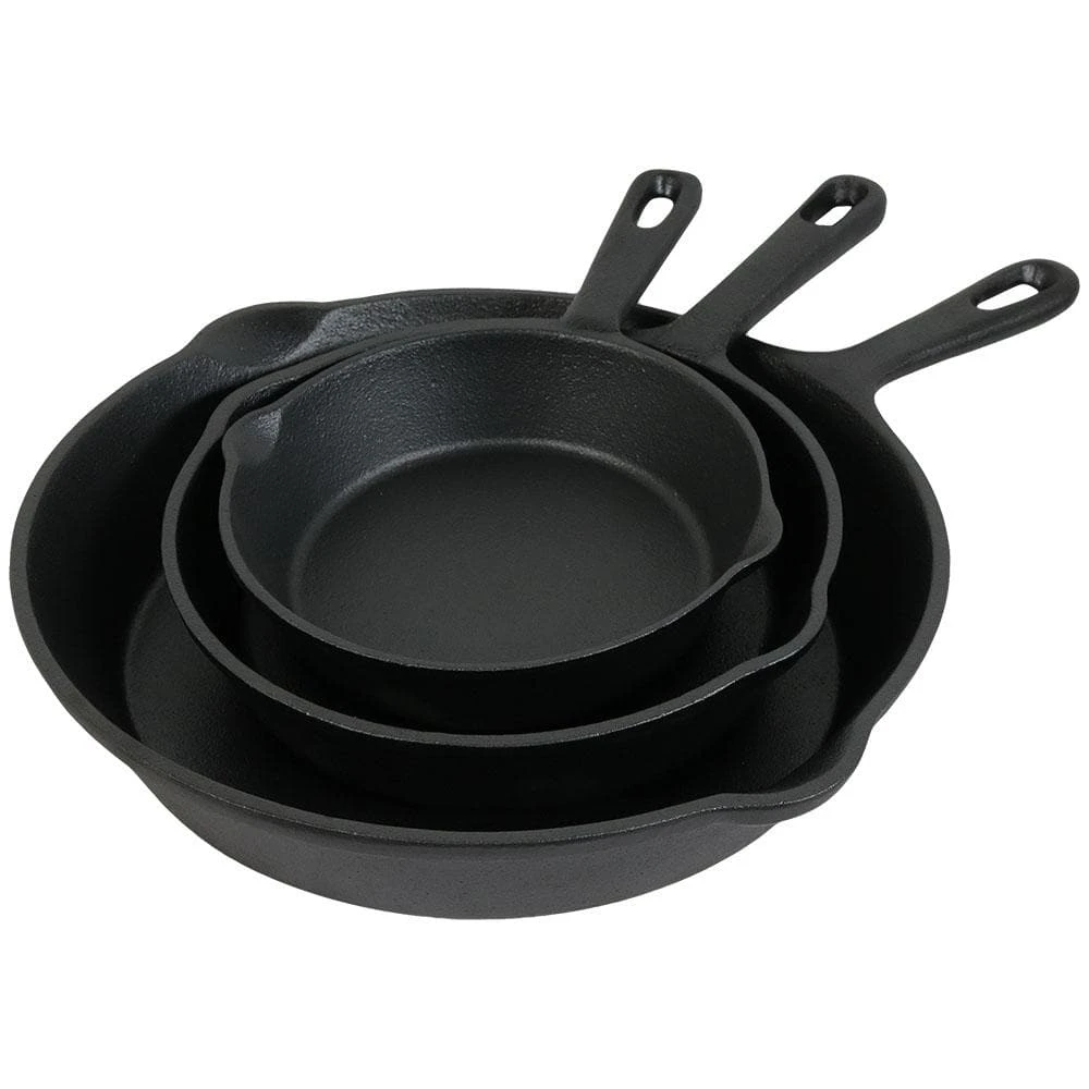 Cast Iron 3-Piece Cast Iron Skillet Set in Black by Sunnydaze Decor