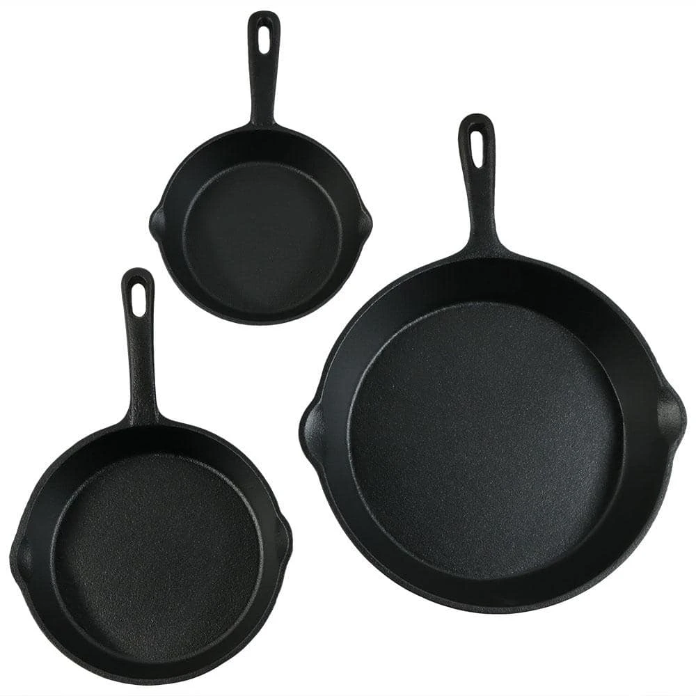 Cast Iron 3-Piece Cast Iron Skillet Set in Black by Sunnydaze Decor - Image 2