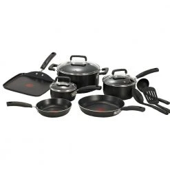 Signature Total 12-Piece Aluminum Nonstick Cookware Set in Black by T-fal