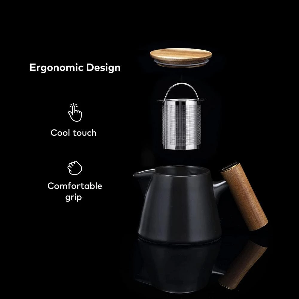 Ceramic Tea Pot with Stainless Steel Tea Infuser and Bamboo Lid, 20 oz. by CHEFWAVE - Image 4