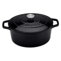 8 qt. Oval Non-Stick Cast Iron Dutch Oven in Black with Lid by vancasso