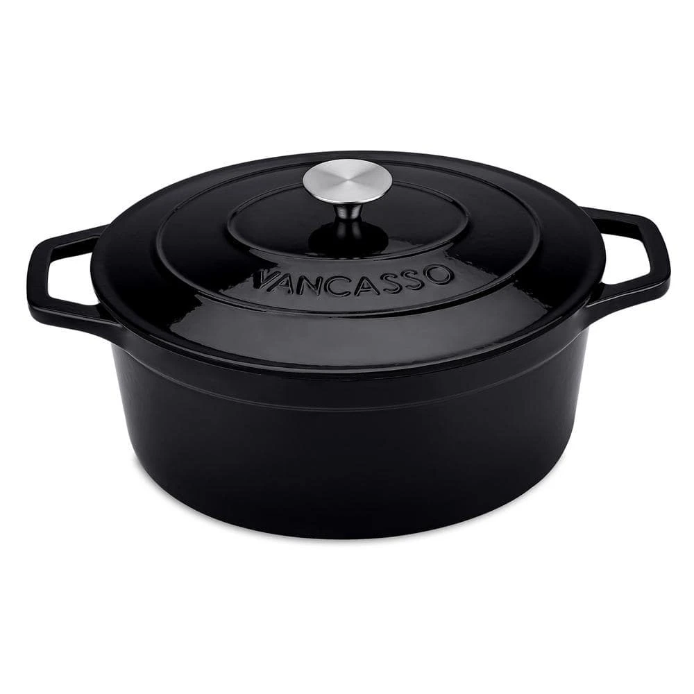 8 qt. Oval Non-Stick Cast Iron Dutch Oven in Black with Lid by vancasso