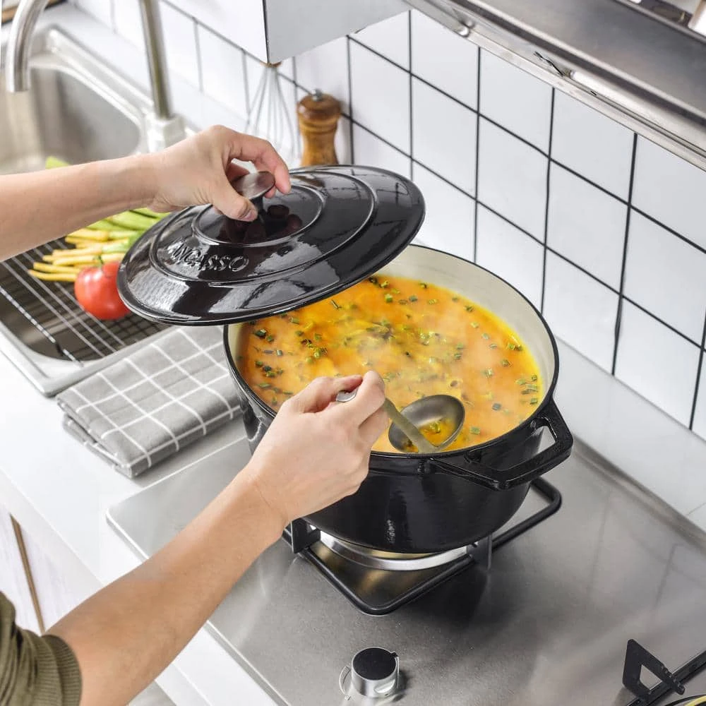 8 qt. Oval Non-Stick Cast Iron Dutch Oven in Black with Lid by vancasso - Image 7