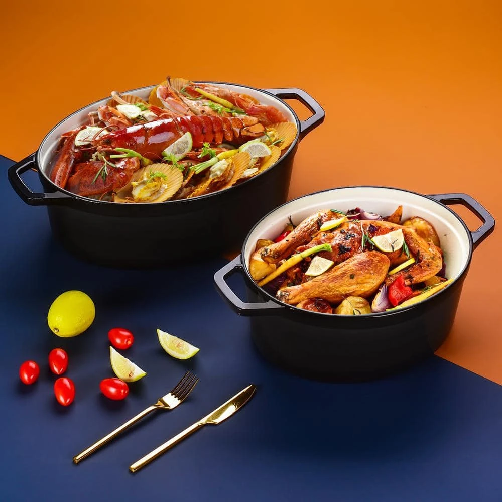 8 qt. Oval Non-Stick Cast Iron Dutch Oven in Black with Lid by vancasso - Image 6