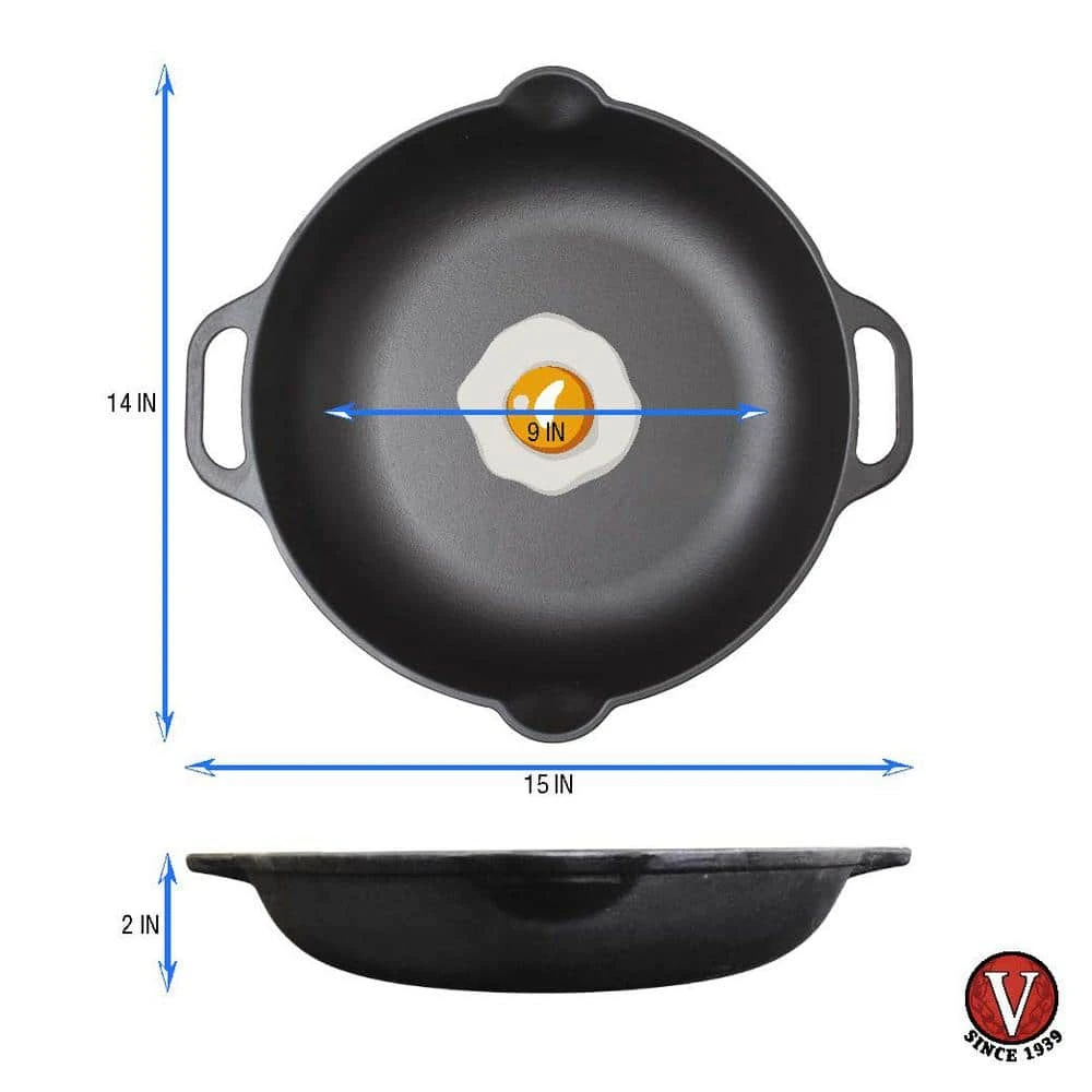 13 in. Black Cast Iron Everyday Skillet with Loop Handles by Victoria - Image 6