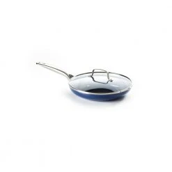 12 in. Aluminum Ceramic Nonstick Frying Pan in Blue with Glass Lid by Blue Diamond