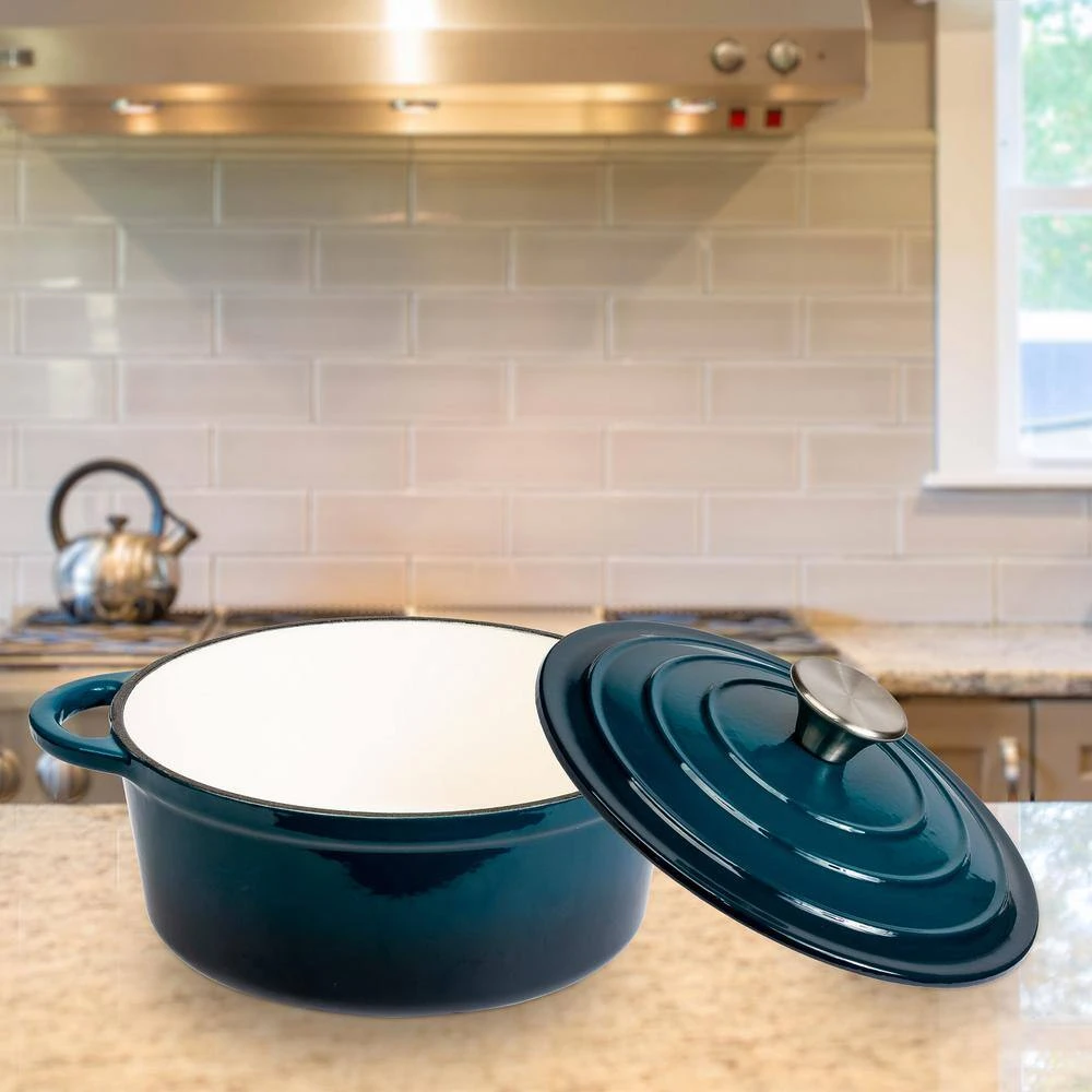 Durable 2.8 qt. Round Cast Iron Dutch Oven in Blue Ombre Enamel by LEXI HOME - Image 4