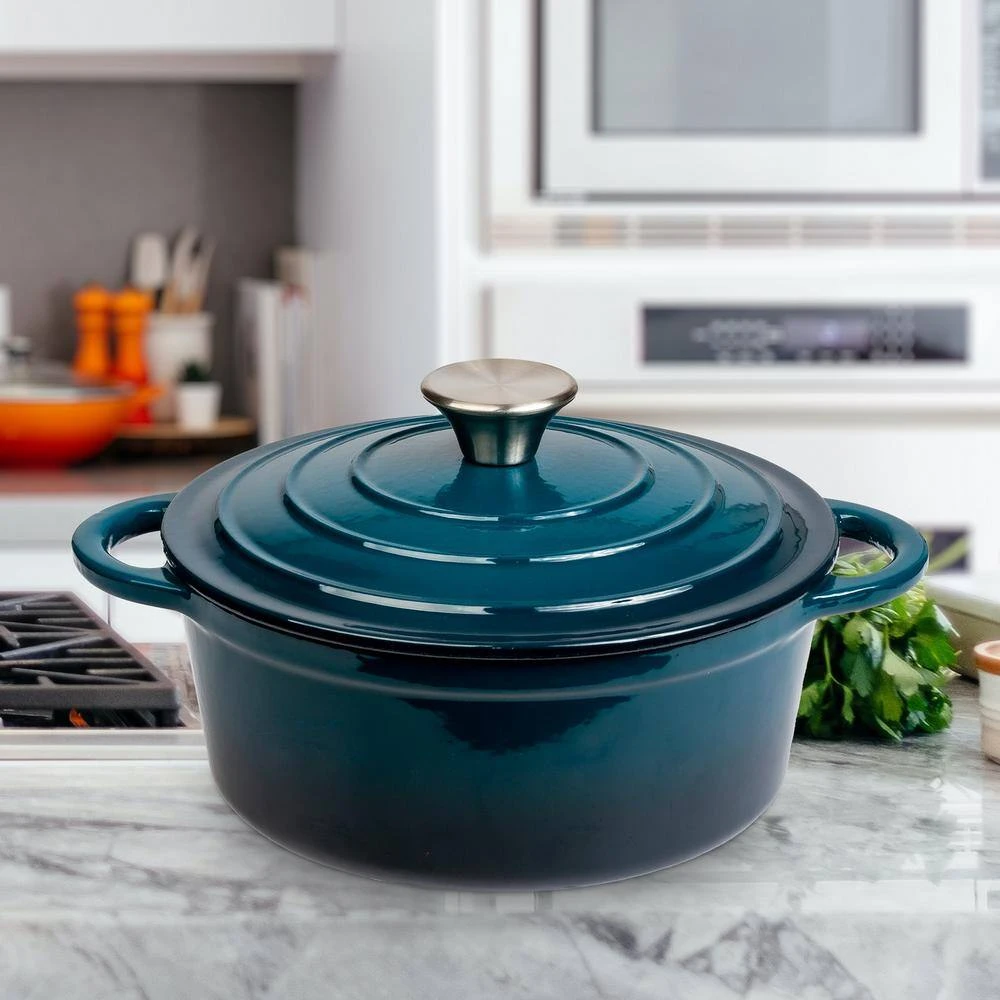 Durable 2.8 qt. Round Cast Iron Dutch Oven in Blue Ombre Enamel by LEXI HOME - Image 5