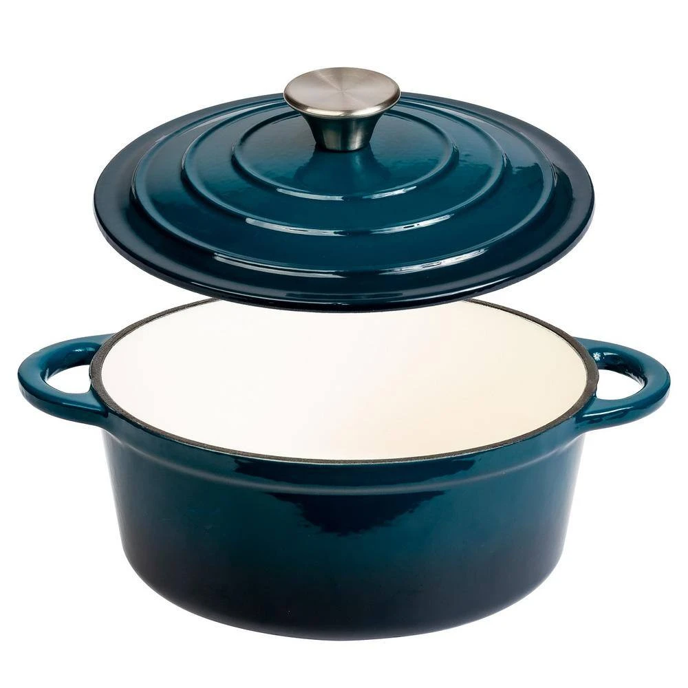 Durable 2.8 qt. Round Cast Iron Dutch Oven in Blue Ombre Enamel by LEXI HOME - Image 3