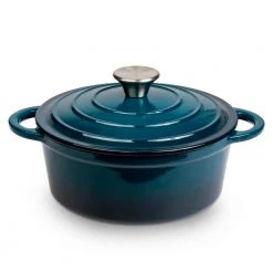 Durable 2.8 qt. Round Cast Iron Dutch Oven in Blue Ombre Enamel by LEXI HOME