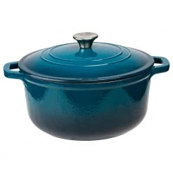6 qt. Durable Cast Iron Dutch Oven Casserole Pot in Blue Ombre Enamel by Lexi Home