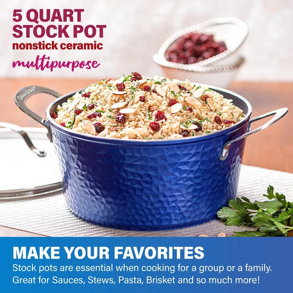 10-Piece Aluminum Hammered Ultra-Durable Non-Stick Diamond Infused Cookware Set in Classic Blue by Granite Stone Diamond - Image 8