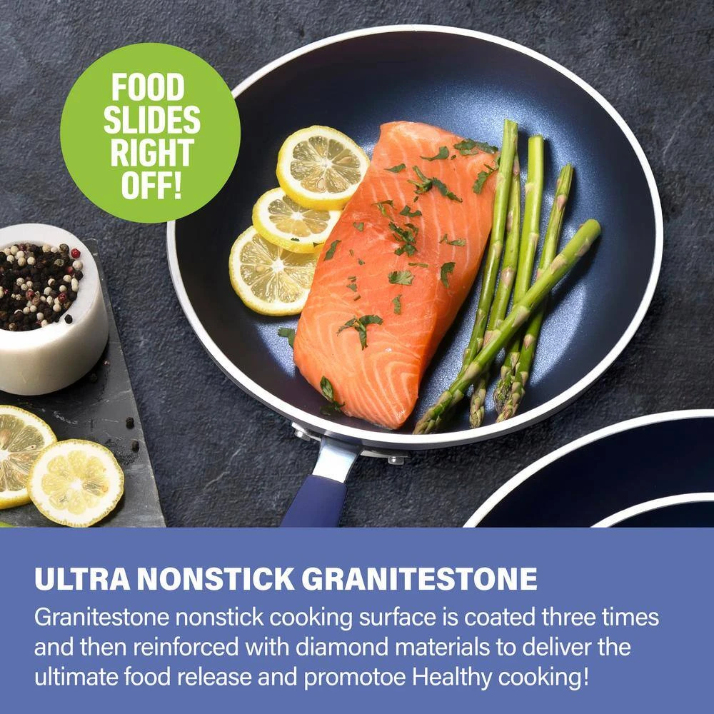 Classic Blue 3-Piece Aluminum Nonstick Mineral and Diamond Triple Coated Frying Pan Set (8 in., 10 in. and 12 in.) by Granite Stone Diamond - Image 6