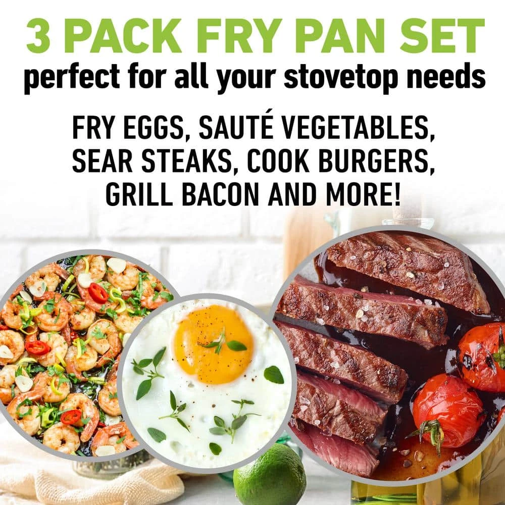 Classic Blue 3-Piece Aluminum Nonstick Mineral and Diamond Triple Coated Frying Pan Set (8 in., 10 in. and 12 in.) by Granite Stone Diamond - Image 3