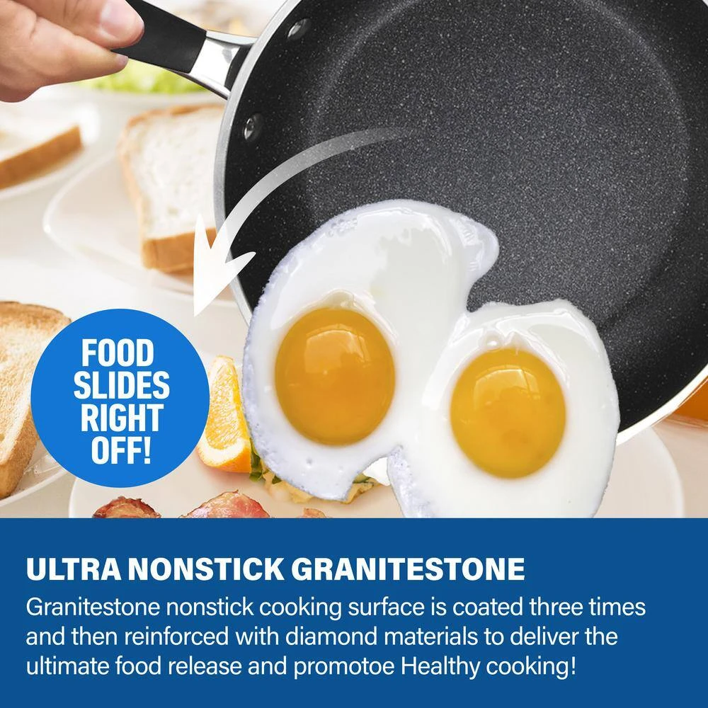 Classic Blue 3-Piece Aluminum Nonstick Mineral and Diamond Triple Coated Frying Pan Set (8 in., 10 in. and 12 in.) by Granite Stone Diamond - Image 7
