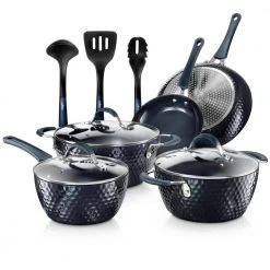 Elegant Diamond 11-Piece Aluminum Nonstick Cookware Set in Blue by NutriChef