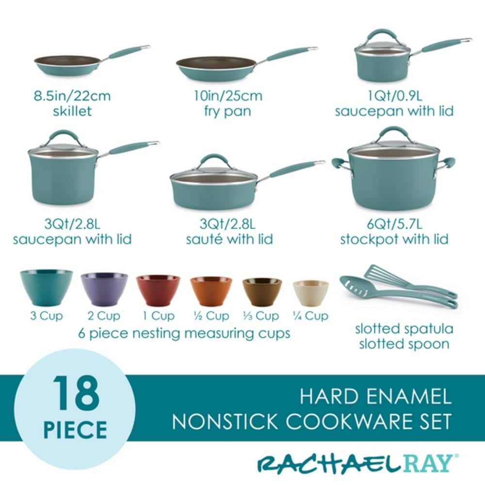 Cucina 18-Piece Aluminum Nonstick Cookware Set in Blue by Rachael Ray - Image 5