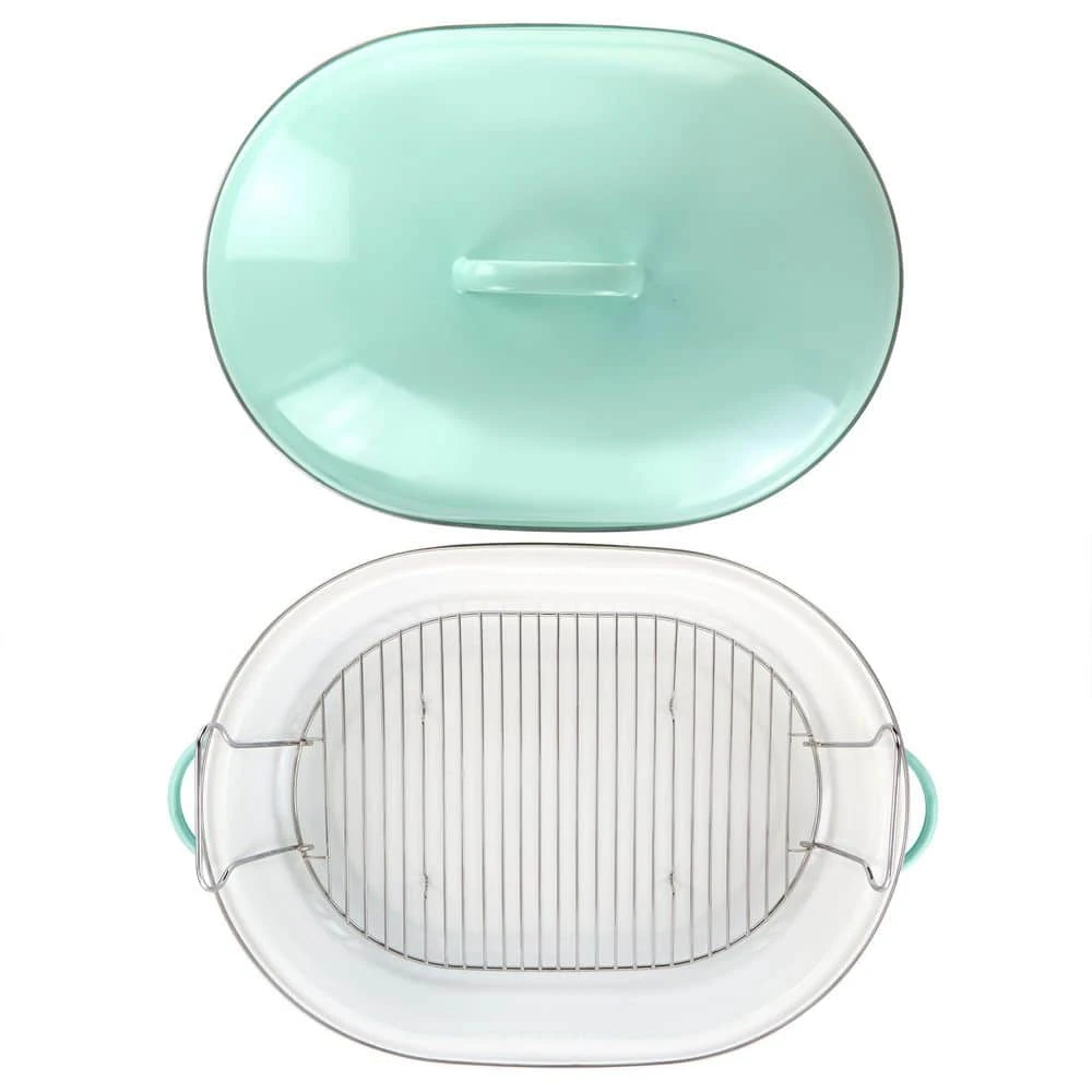 18 in. 8 qt. Martha Blue Enamel on Steel Oval Roasting Pan with Rack and Lid by MARTHA STEWART - Image 5