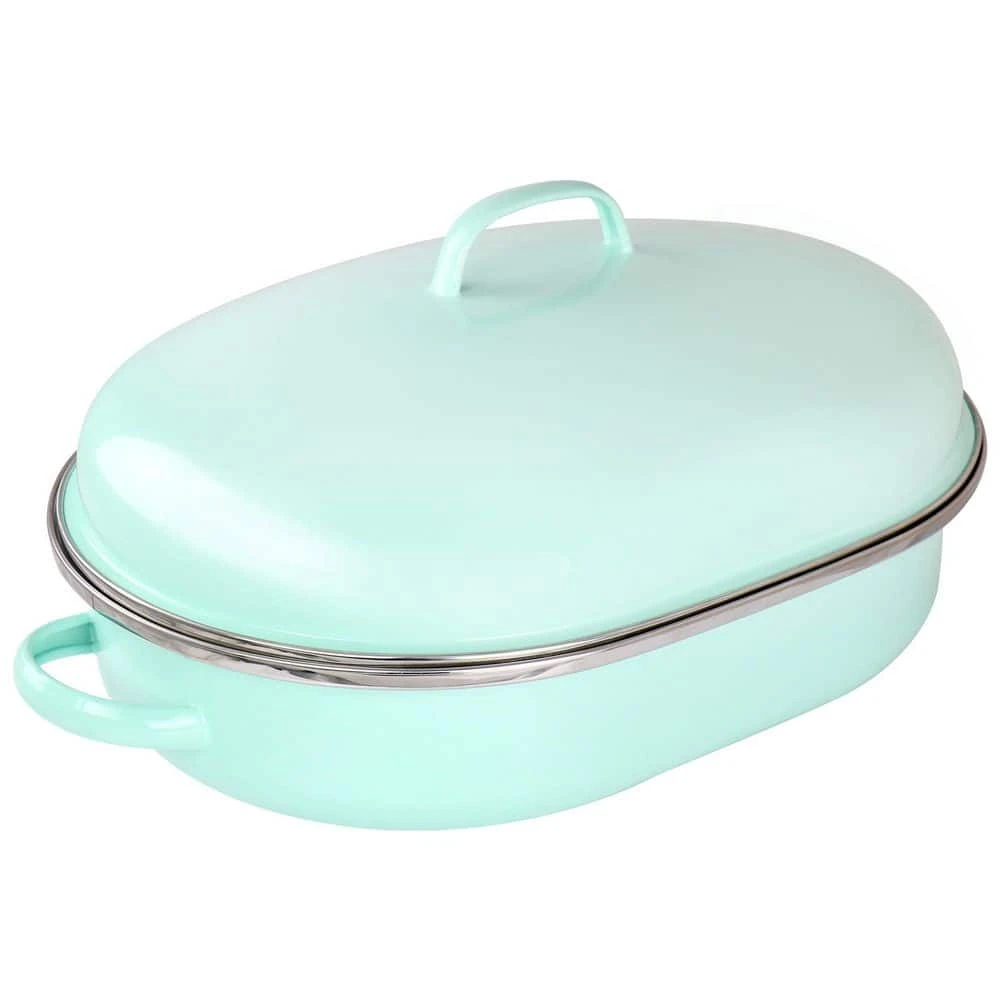 18 in. 8 qt. Martha Blue Enamel on Steel Oval Roasting Pan with Rack and Lid by MARTHA STEWART - Image 2