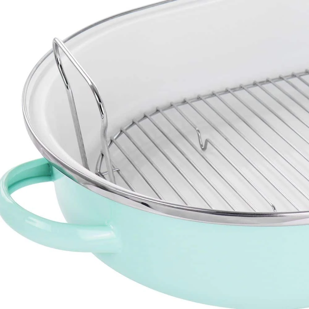18 in. 8 qt. Martha Blue Enamel on Steel Oval Roasting Pan with Rack and Lid by MARTHA STEWART - Image 6