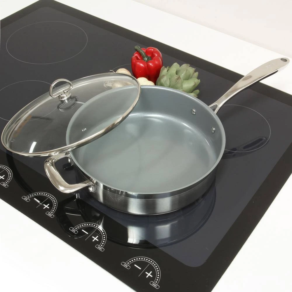 Induction 21 Steel 11.5 in. Stainless Steel Ceramic Nonstick Skillet in Brushed Stainless Steel with Glass Lid by Chantal - Image 2