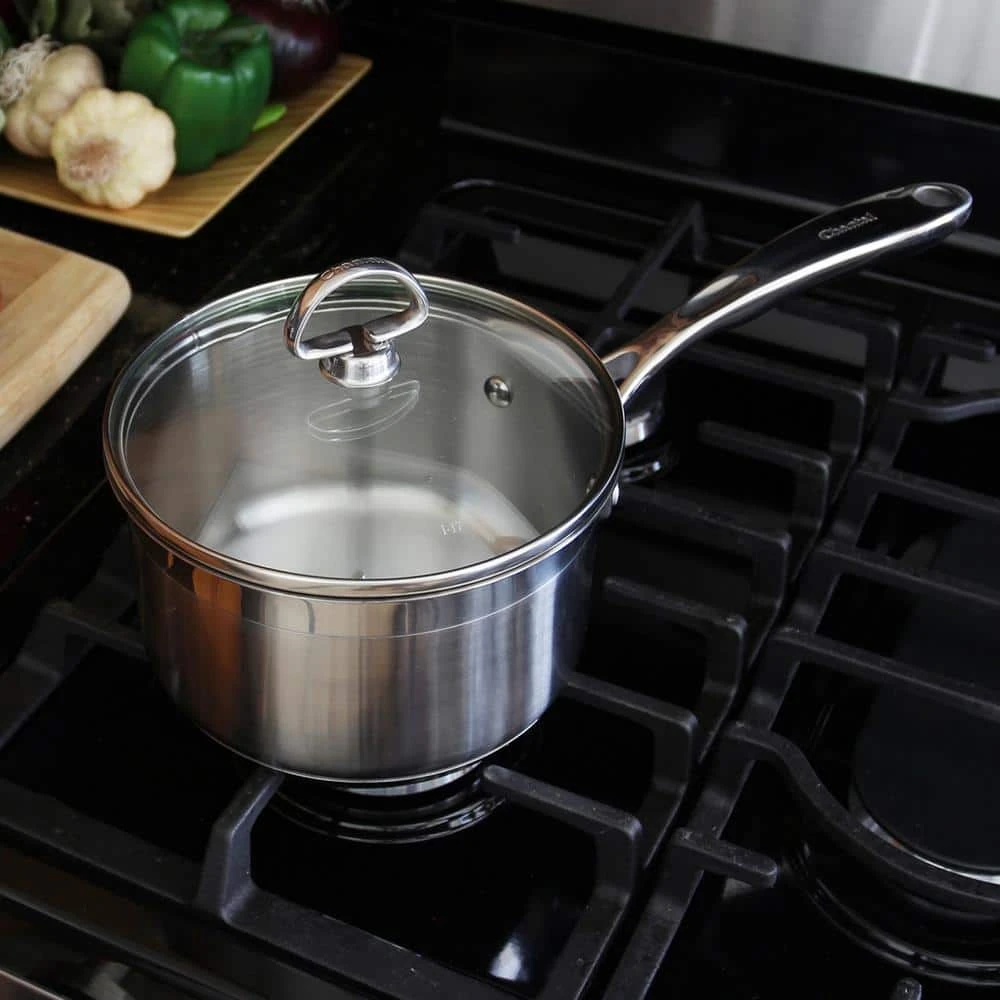 Induction 21 Steel 2 qt. Stainless Steel Sauce Pan in Brushed Stainless Steel with Glass Lid by Chantal - Image 2