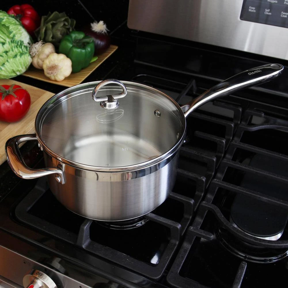 Induction 21 Steel 3.5 qt. Stainless Steel Sauce Pan in Brushed Stainless Steel with Glass Lid by Chantal - Image 2
