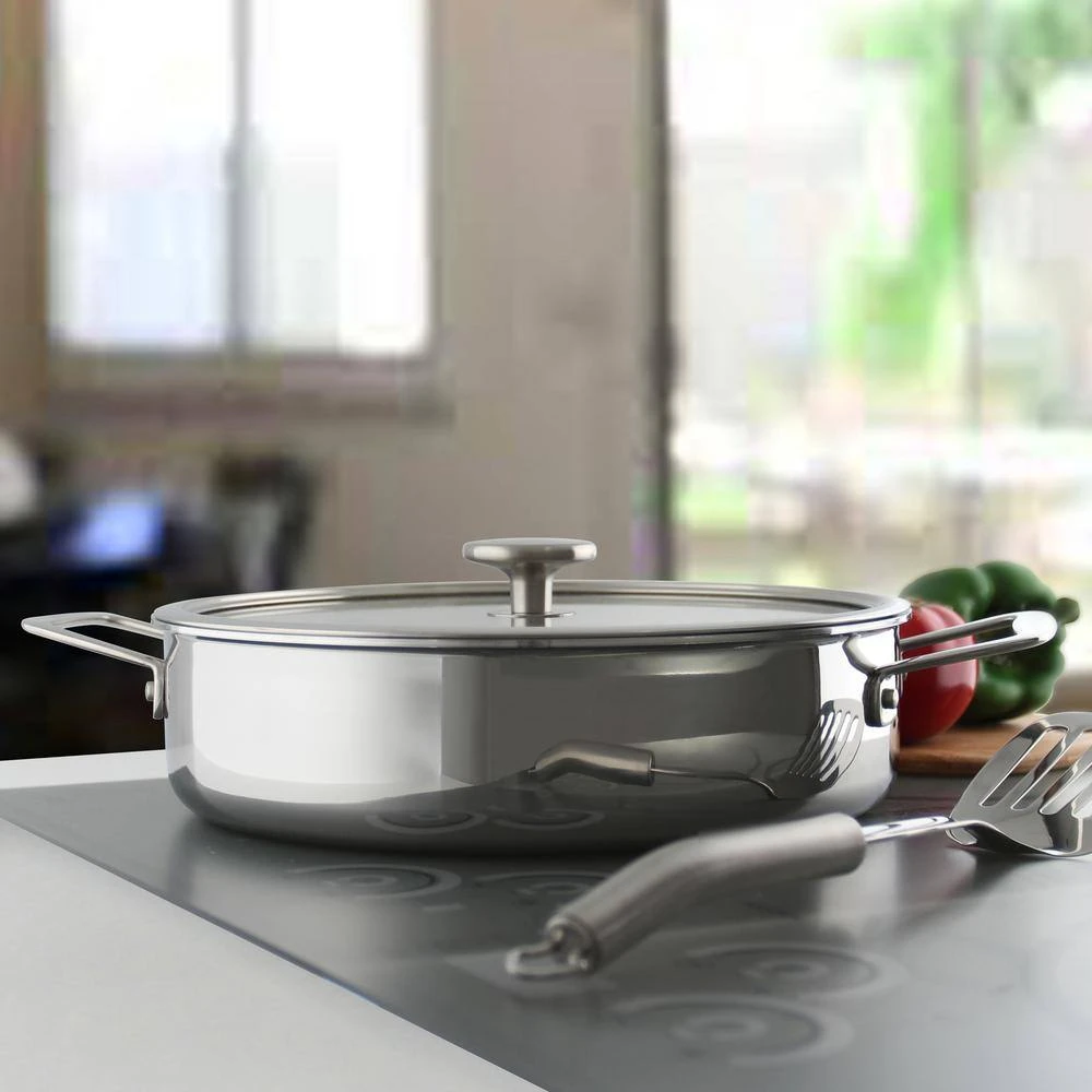 3.Clad Tri-Ply 5 qt. Stainless Steel Saute Pan in Polished Stainless Steel with Glass Lid by Chantal - Image 2