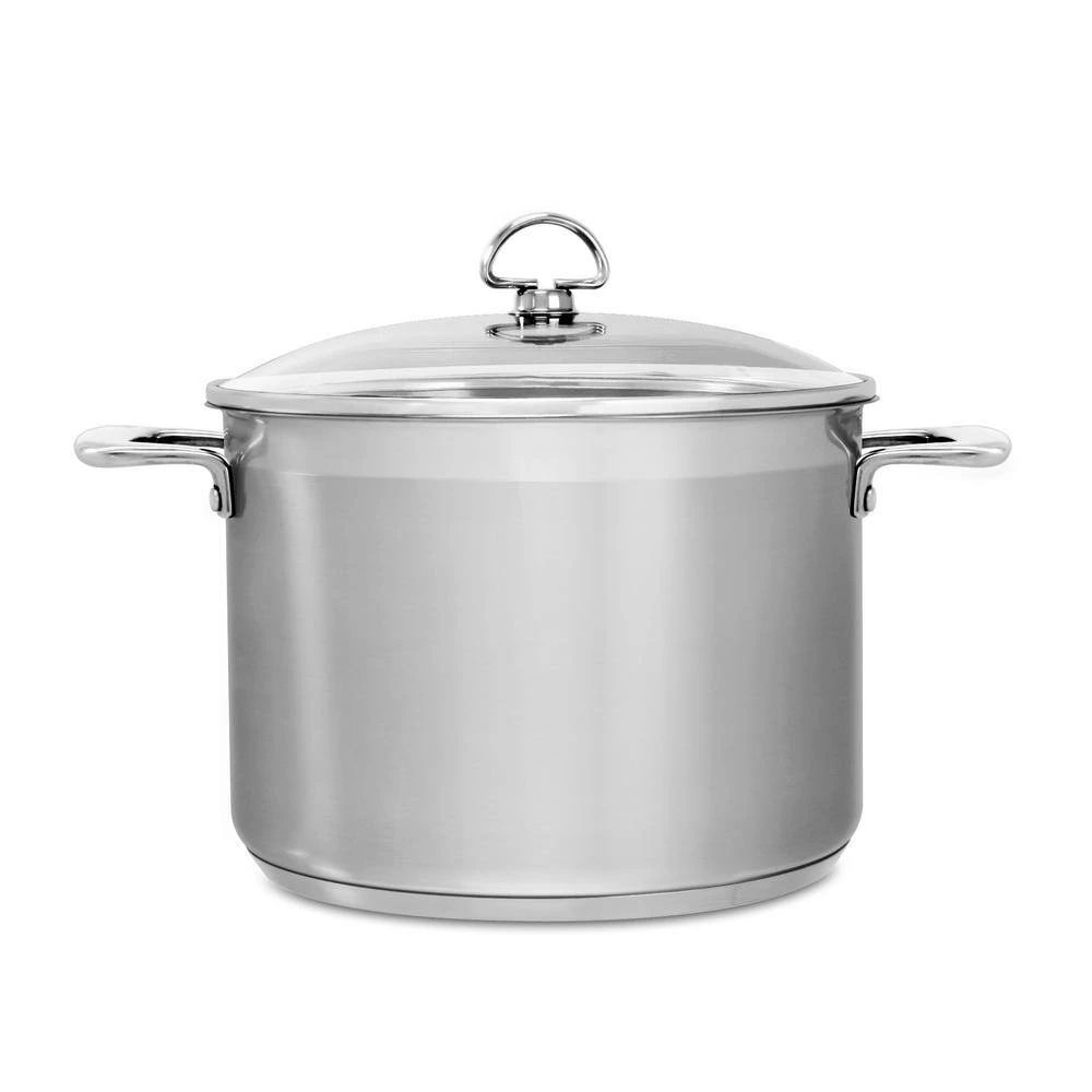 Induction 21 Steel 8 qt. Stainless Steel Stock Pot in Brushed Stainless Steel with Glass Lid by Chantal - Image 5