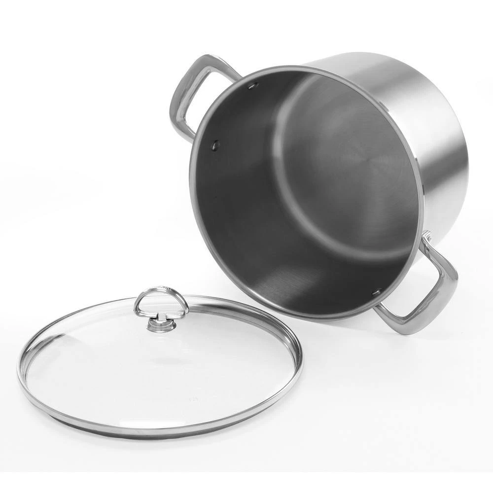 Induction 21 Steel 8 qt. Stainless Steel Stock Pot in Brushed Stainless Steel with Glass Lid by Chantal - Image 3