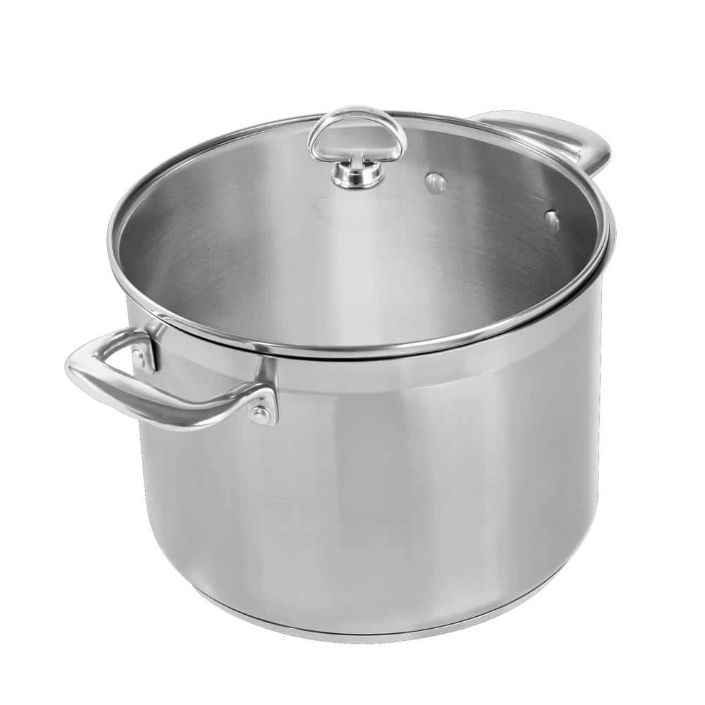 Induction 21 Steel 8 qt. Stainless Steel Stock Pot in Brushed Stainless Steel with Glass Lid by Chantal