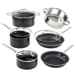 10-Piece Aluminum Ultra-Durable Non-Stick Diamond Infused Cookware Set with Glass Lids by GRANITESTONE
