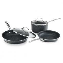 5-Piece Aluminum Ultra-Durable Non-Stick Diamond Infused Cookware Set with Glass Lids by GRANITESTONE