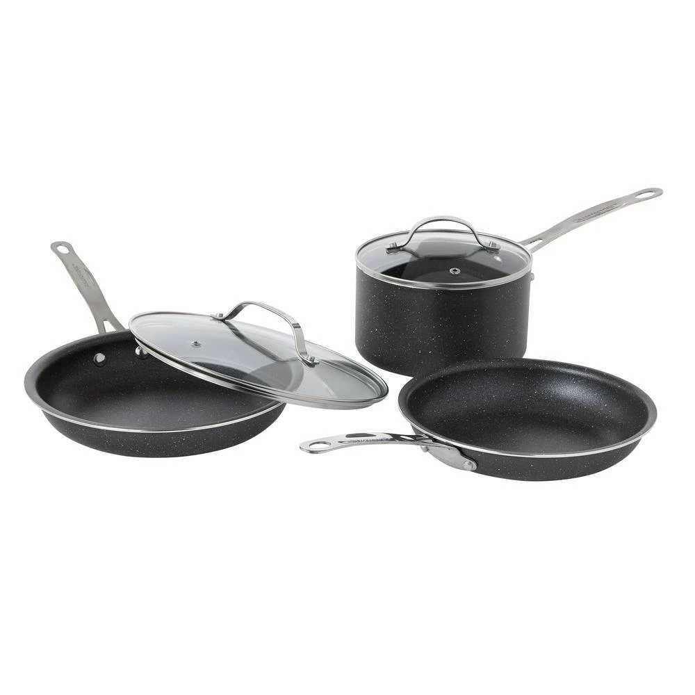 5-Piece Aluminum Ultra-Durable Non-Stick Diamond Infused Cookware Set with Glass Lids by GRANITESTONE - Image 2